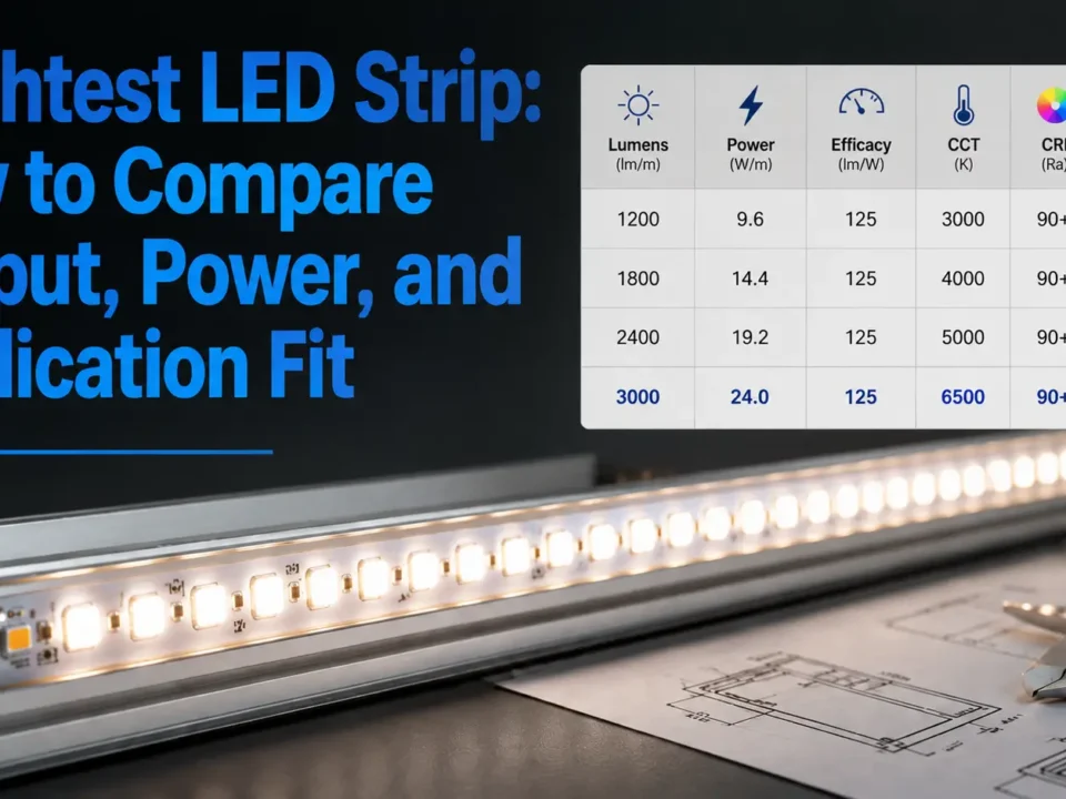 Compare the brightest LED strip by lumens per foot or meter, power, heat, CCT/CRI, voltage drop, application fit, and RFQ inputs.