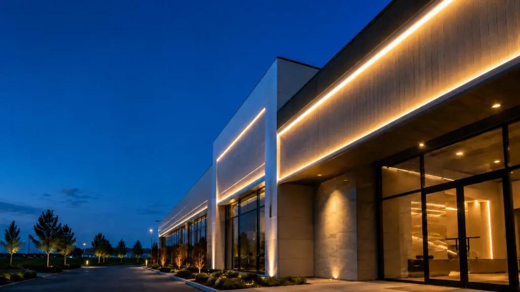 Commercial outdoor LED strip lighting used in a building or signage project
