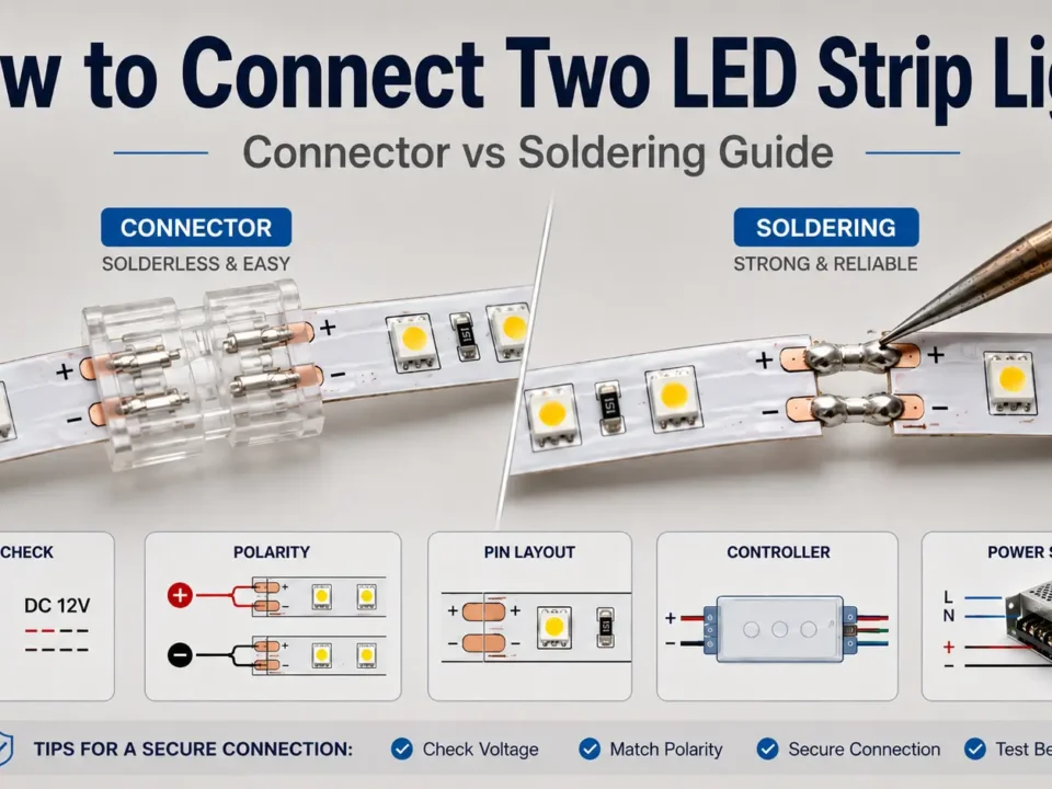 Learn how to connect two LED strip lights with a connector or soldered joint. Check polarity, voltage, strip width, pin count, power load, and fixes.