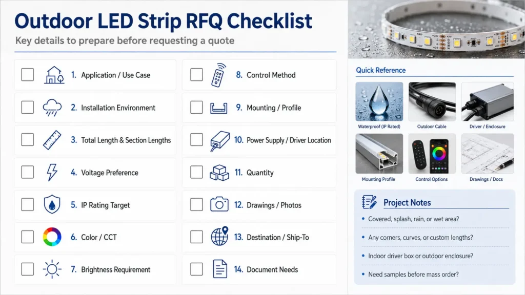 Buyer checklist for specifying commercial outdoor LED strip lights before quotation
