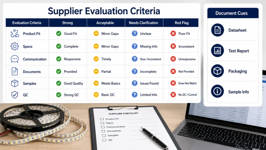Supplier comparison matrix for LED strip procurement
