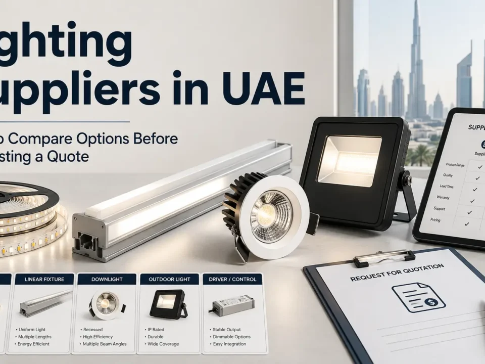 Compare lighting suppliers in UAE by product fit, specs, documents, RFQ readiness, and project requirements before requesting a quote.