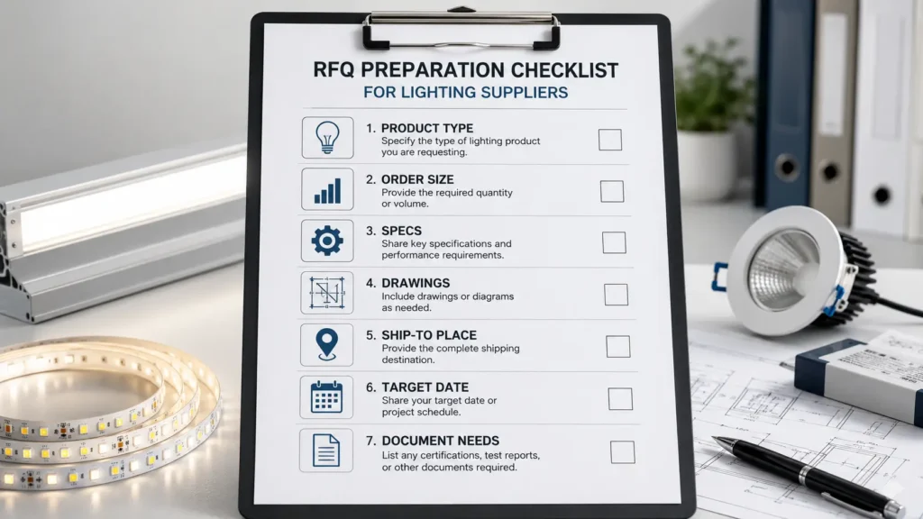 Checklist of information to prepare before requesting a quote from a lighting supplier