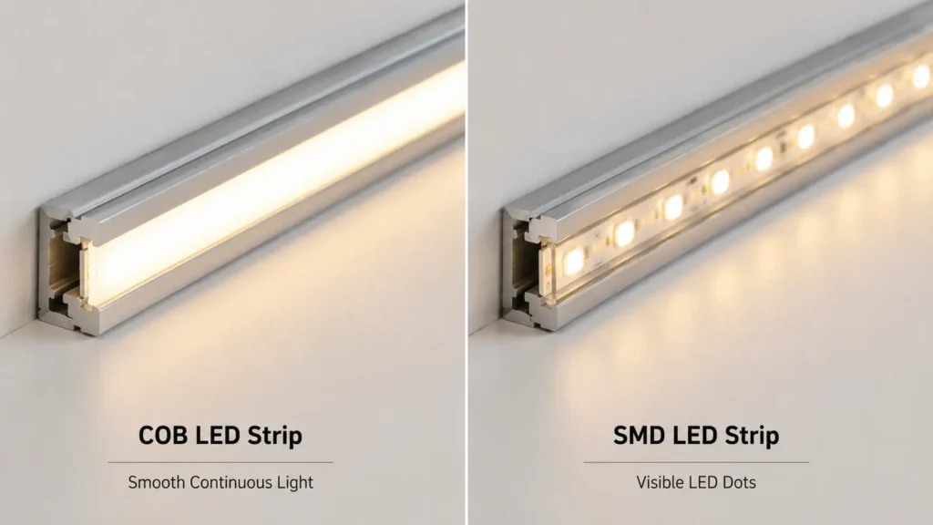 COB and SMD LED strip light appearance comparison