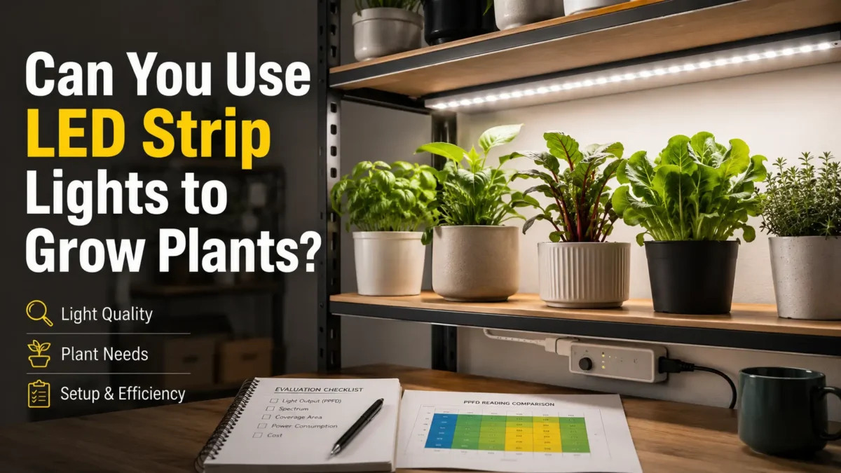 Learn when LED strip lights may help plants, why regular or RGB strips are not always enough, and what specs to check before choosing grow-light strips.
