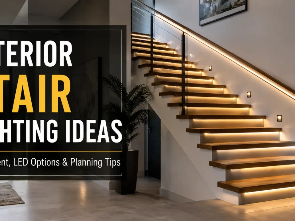 Compare interior stair lighting ideas by placement, product type, retrofit/new-build needs, glare control, controls, and RFQ details.