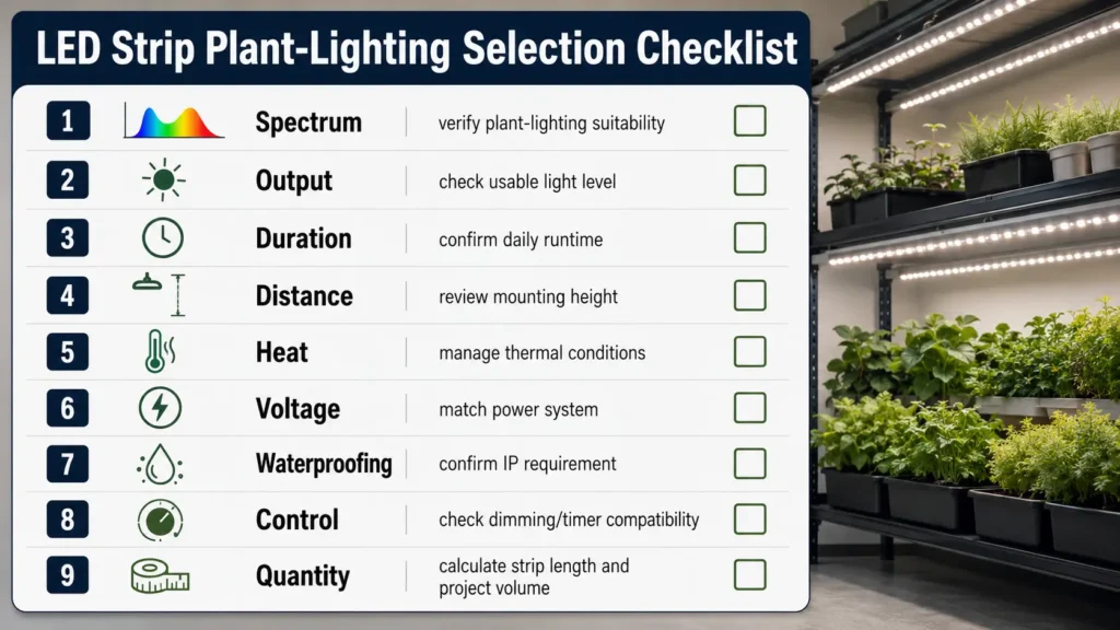 Checklist of LED strip specifications to check before using strip lights for plants