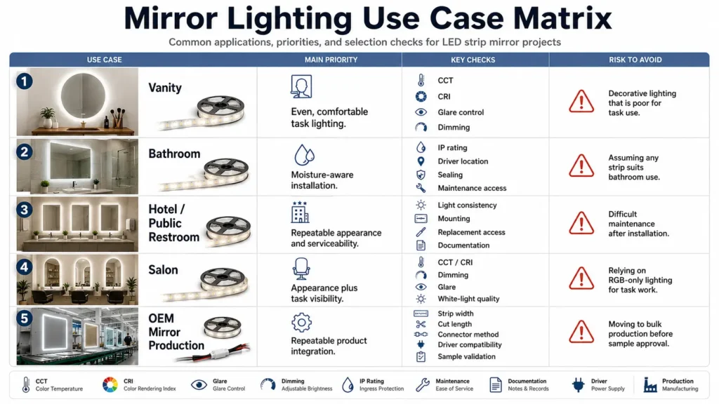 Mirror LED Strip Application Fit Matrix