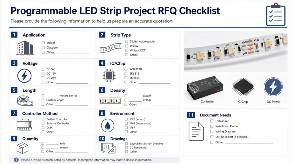 RFQ checklist for programmable LED strip projects