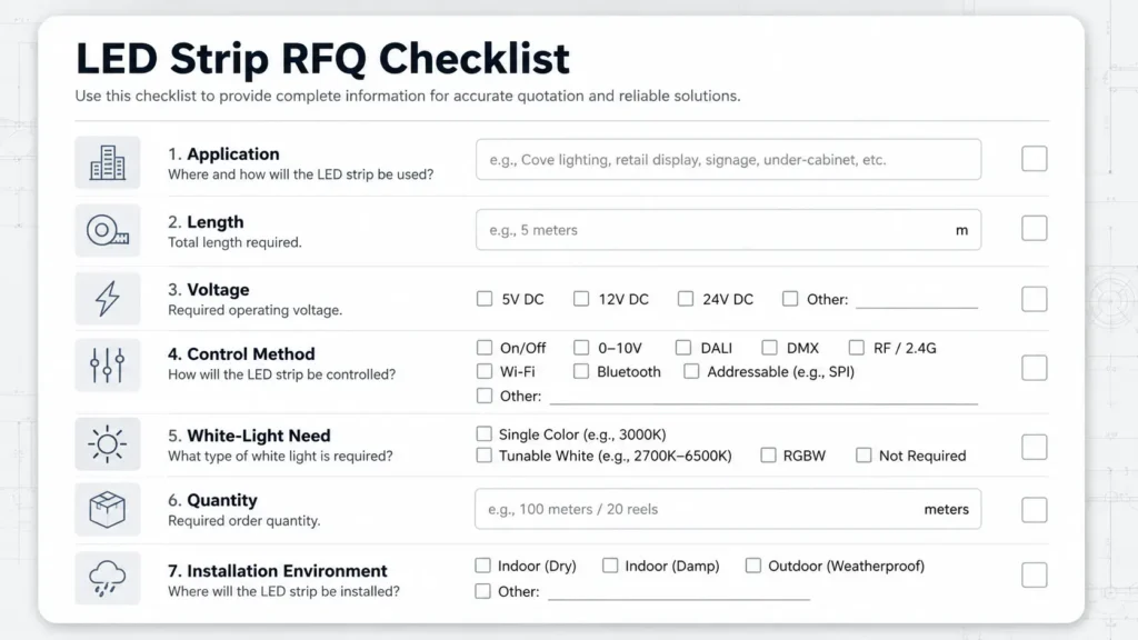 RGB:RGBW LED Strip RFQ Checklist