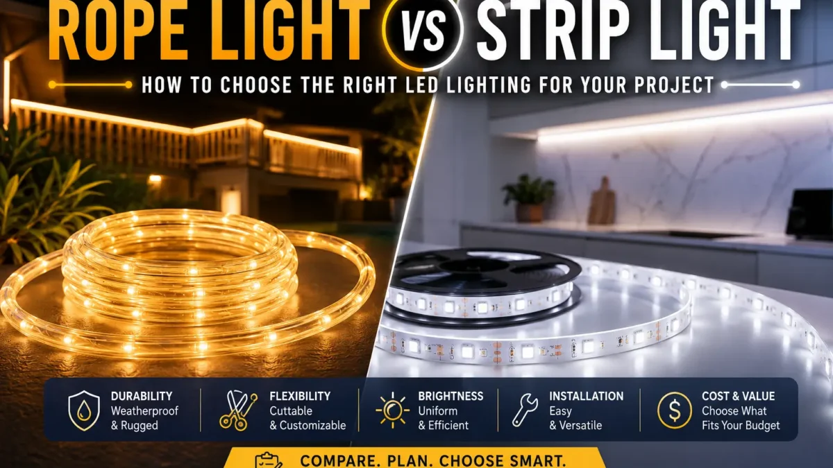 Compare rope lights and LED strip lights by structure, brightness, installation, application fit, power setup, and RFQ requirements so you can choose the right option for your project.