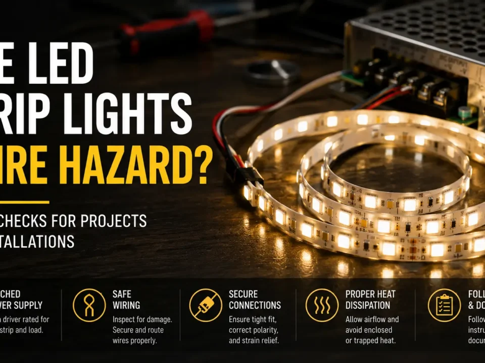 LED strip lights are not automatically a fire hazard, but unsafe power, wiring, heat, or installation conditions can raise risk. Use this project checklist before buying or installing.