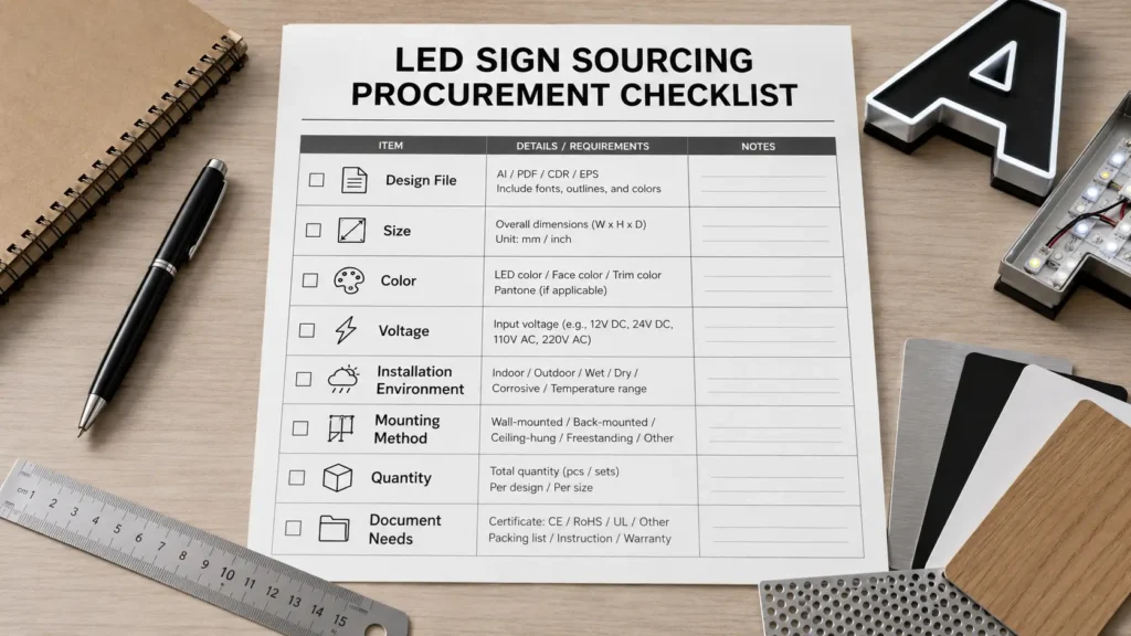 DIY LED Sign RFQ Checklist