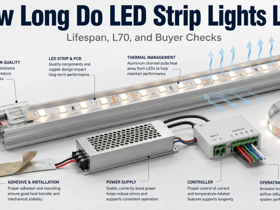 Learn what LED strip lifespan means, how L70 and rated hours work, and which factors buyers should check before trusting lifetime claims.