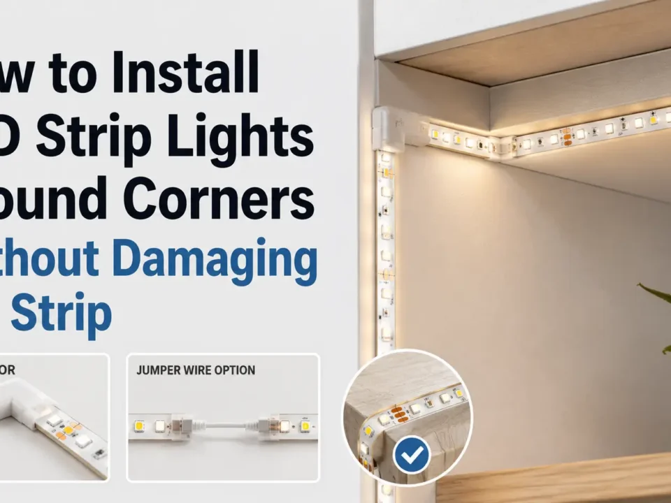 Compare bends, corner connectors, jumper wires, soldering, and aluminum profiles, with checks before cutting or mounting LED strip lights around corners.