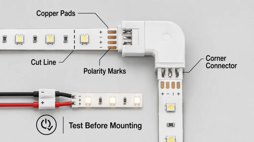 LED Strip Cut Points and Corner Connection