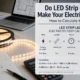 LED strip light with electricity cost calculation showing watts, runtime, and kWh rate.