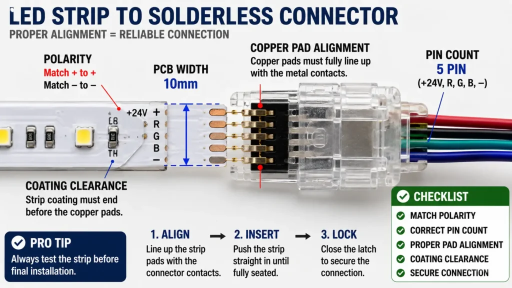 Sketch showing LED strip layout, corner count, voltage, strip type, and power feed for supplier review