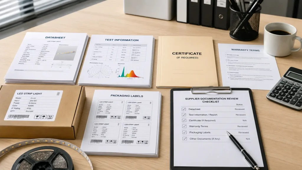 Buyer requesting LED strip datasheets and applicable documents