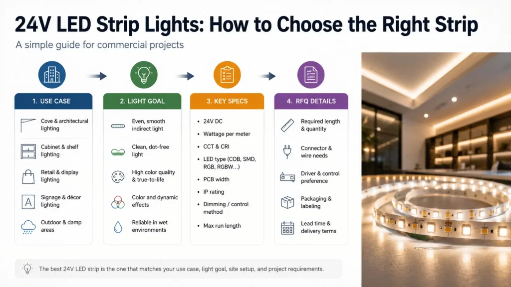 Application-based 24V LED strip selection flow for commercial projects