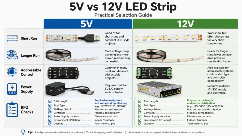 5V vs 12V LED Strip Selection Matrix