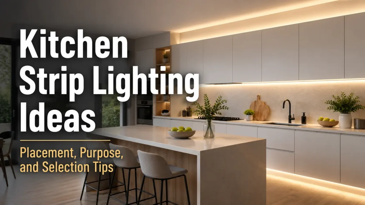 Explore practical kitchen strip lighting ideas for under cabinets, coves, shelves, toe kicks, and more. Compare placement, purpose, glare control, and key selection details before planning a project.