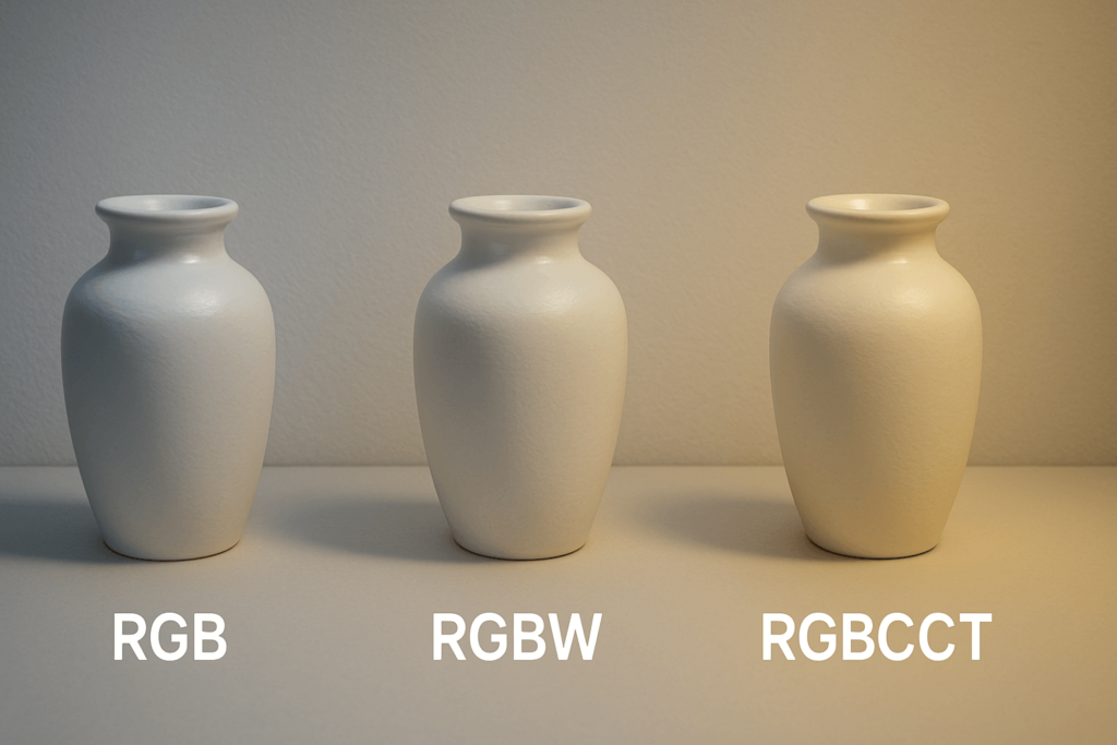 RGB families compared for white rendering and tunable CCT.