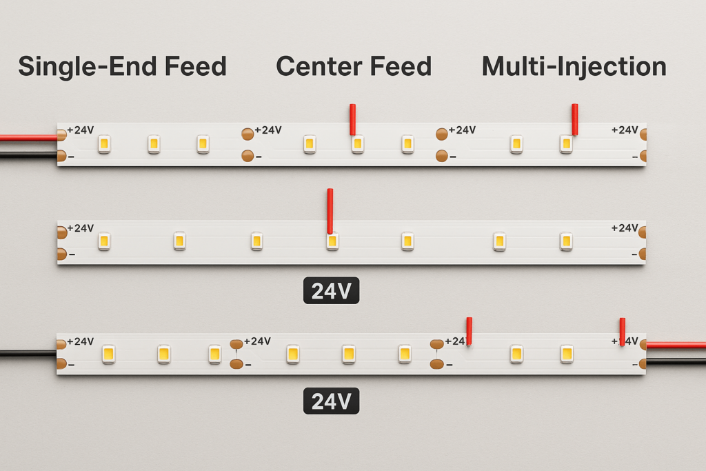 Voltage drop mitigation layouts and injection points.