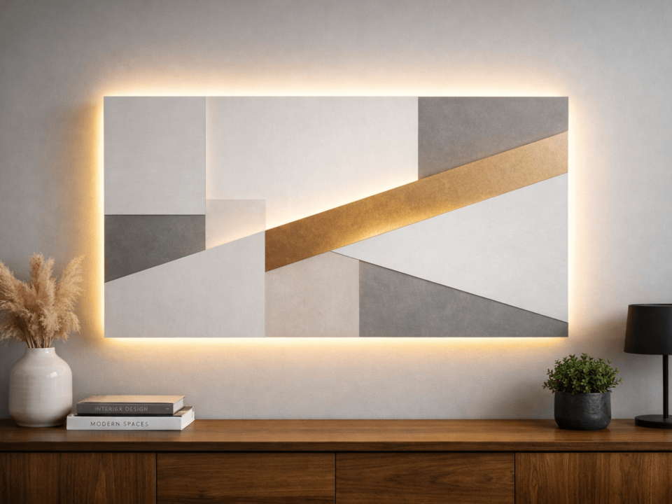 "Finished LED strip wall art with smooth backlight and a clean, hidden cable path