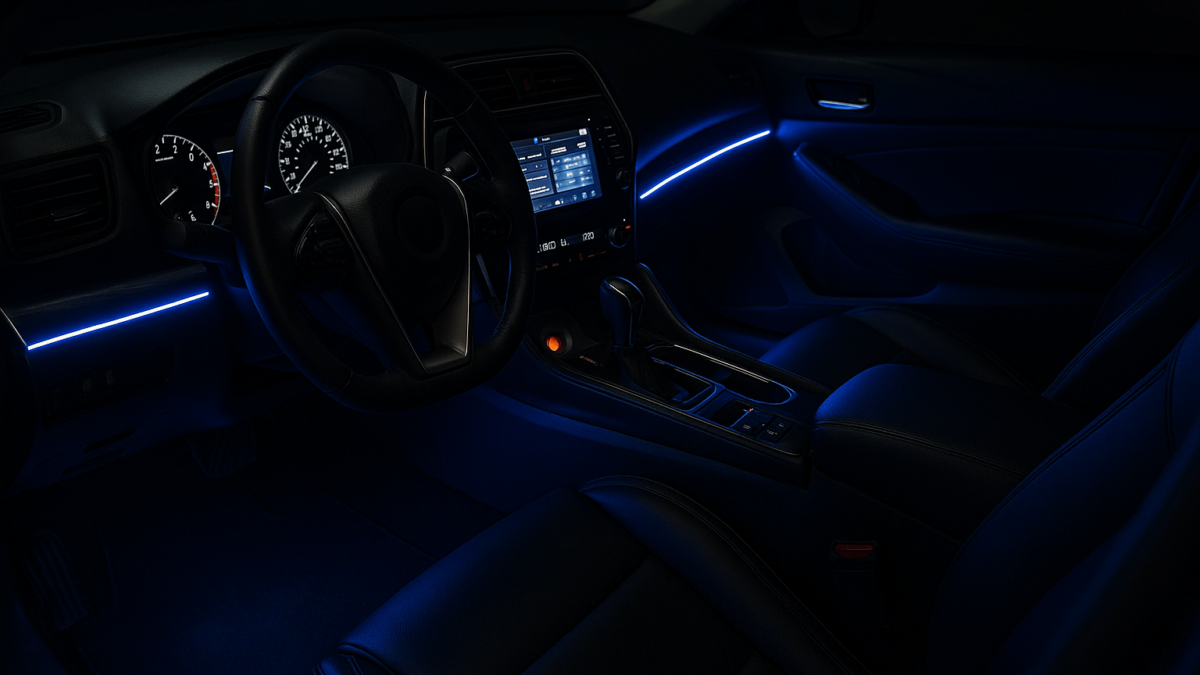 LED strip light installed in car for aesthetic lighting