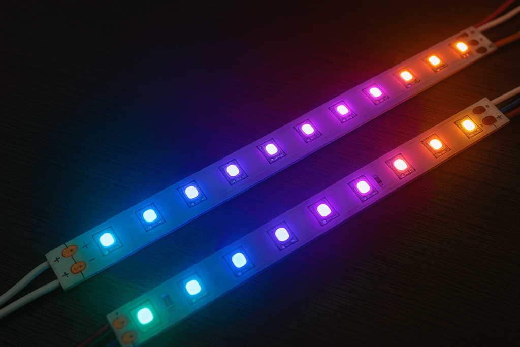 Example of smart LED strips changing color based on music or environment