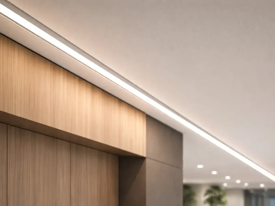 Continuous dotless architectural lighting line in an aluminum profile, representing 24V COB strip usage in projects