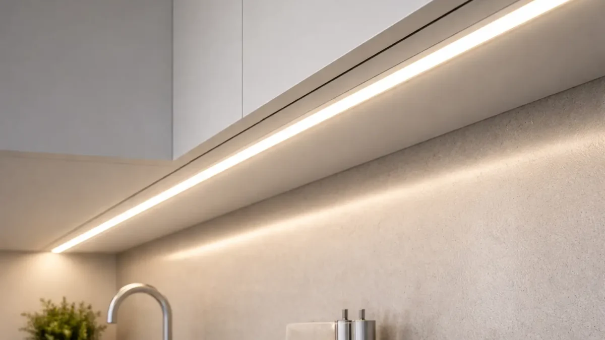 Dotless line-of-light concept using a 24V COB LED strip inside an aluminum profile with diffuser