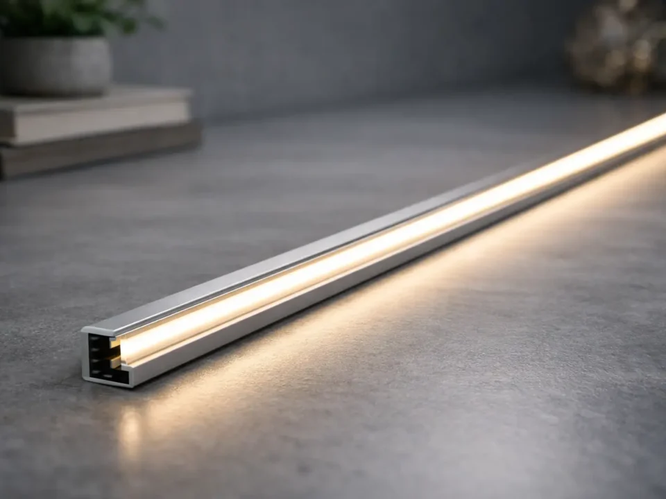 5mm COB LED strip installed in a slim aluminum channel showing a smooth dotless line of light