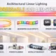 Architectural linear lighting using an addressable COB LED strip continuous light line with segmented color effects