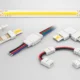 COB LED strip with common connector types (strip-to-strip, strip-to-wire, corner, jumper) shown as a clean technical layout