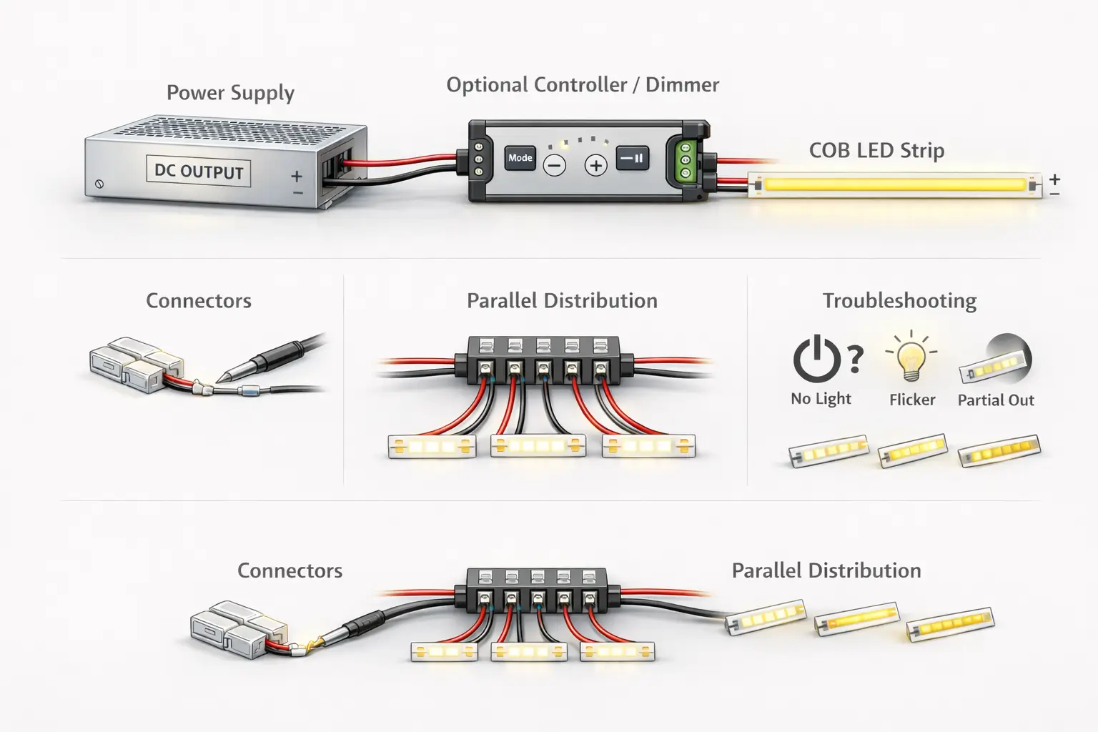 Power Led Connection How to Connect a COB LED Strip (Wiring, Connectors, Power Tips)