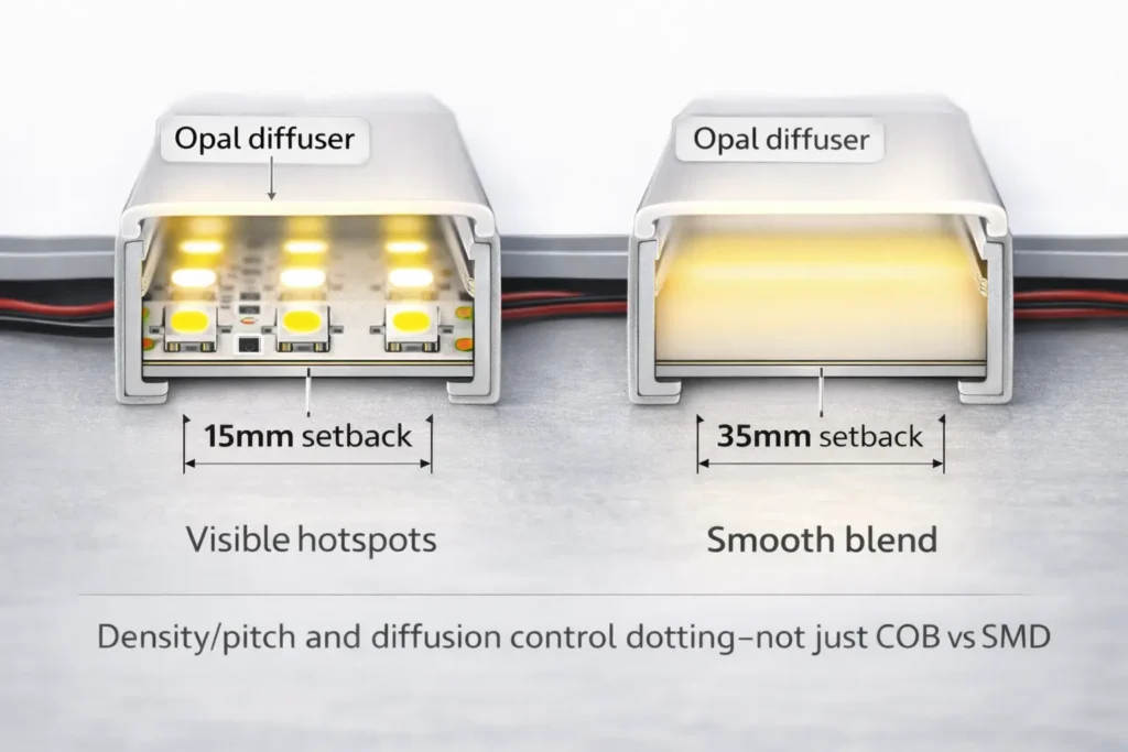 Distance-to-diffuser diagram showing hotspot visibility vs setback