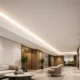 A clean commercial linear lighting scene illustrating a continuous “dotless” COB light line in an architectural setting