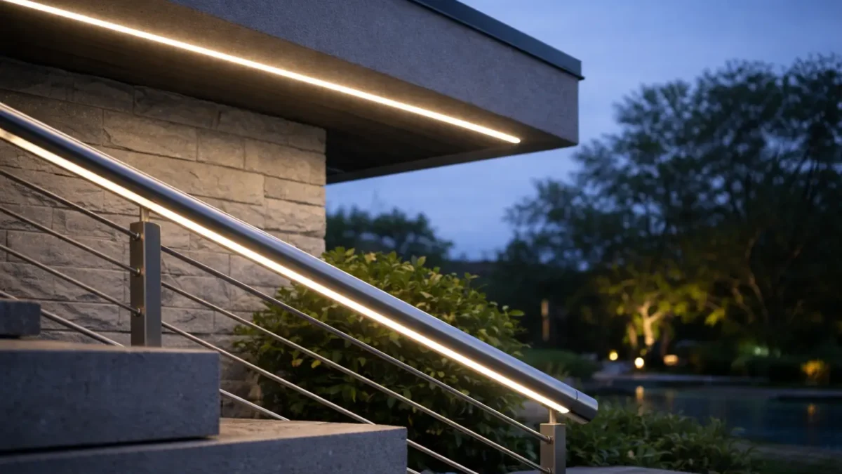 Outdoor architectural accent using COB LED strip lighting with clean, uniform line-of-light