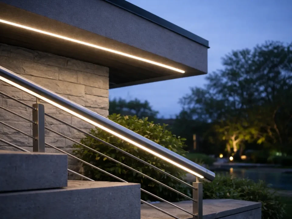 Outdoor architectural accent using COB LED strip lighting with clean, uniform line-of-light