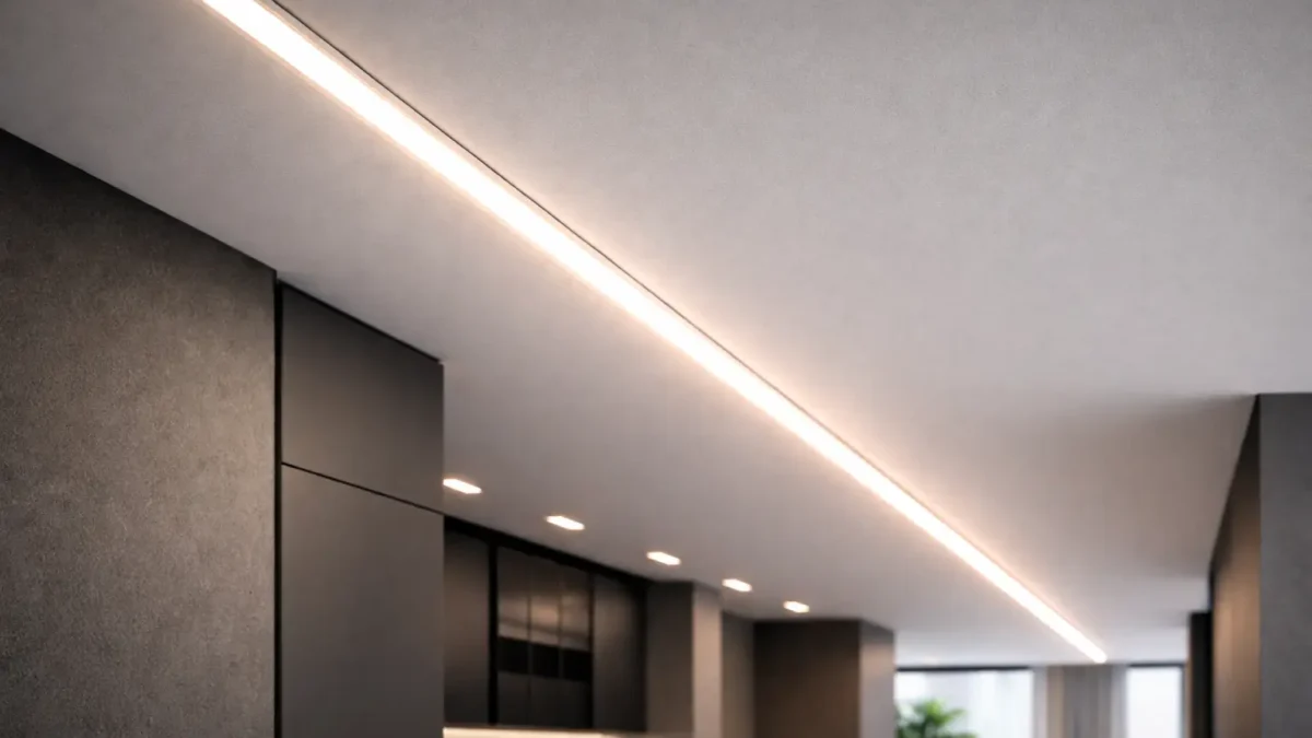 Installed flexible COB LED strip creating a clean, continuous line of light in an architectural channel
