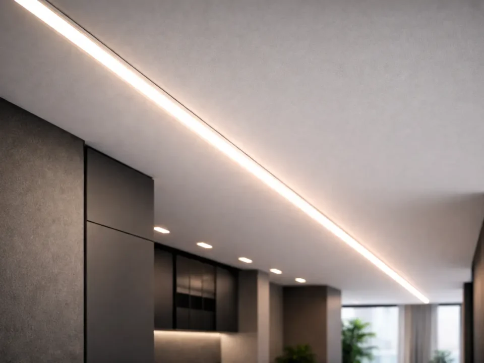 Installed flexible COB LED strip creating a clean, continuous line of light in an architectural channel