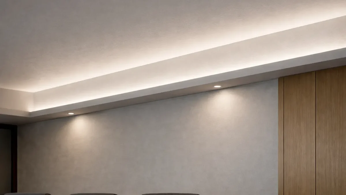 RGBW COB LED strip creating a continuous line of light in an architectural cove (project specification context)