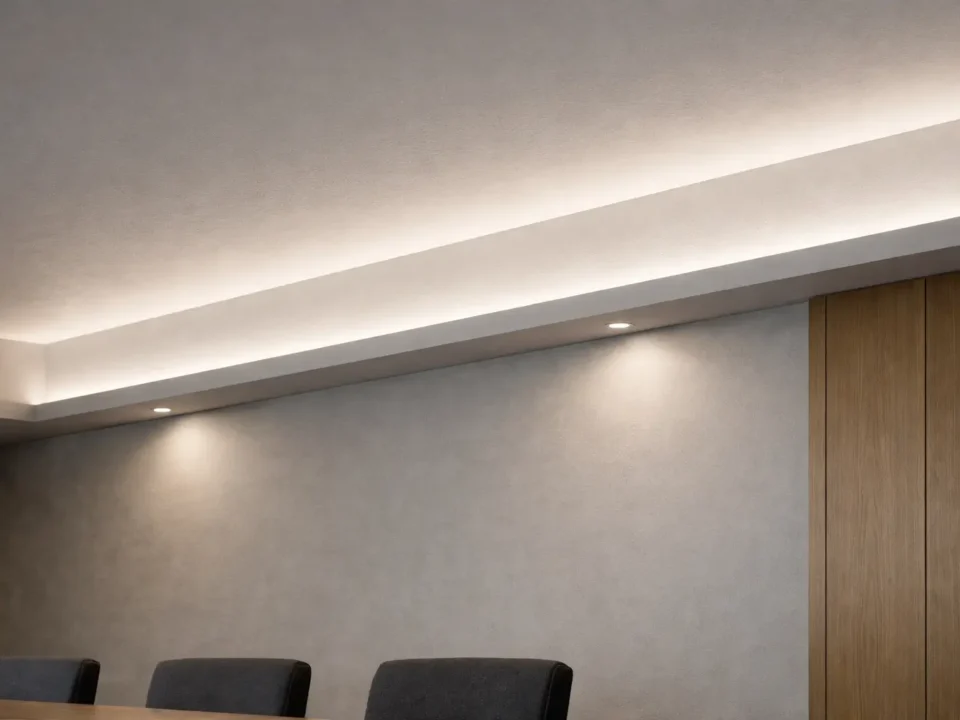 RGBW COB LED strip creating a continuous line of light in an architectural cove (project specification context)