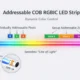 Addressable COB (RGBIC) LED strip concept showing a dotless line of light and individually- or group-addressable pixel control